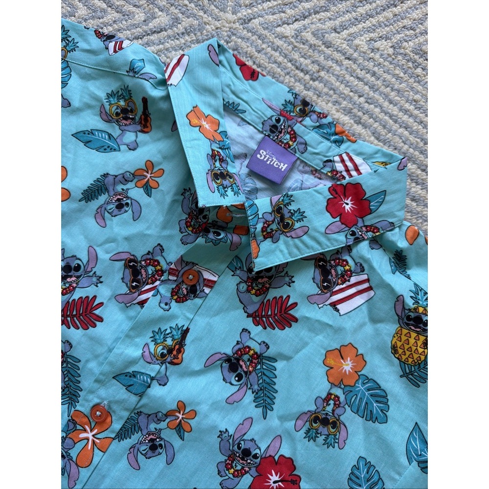 Kids Lilo & Stitch Short Sleeve Button Shirt - Blue - Size 18-20